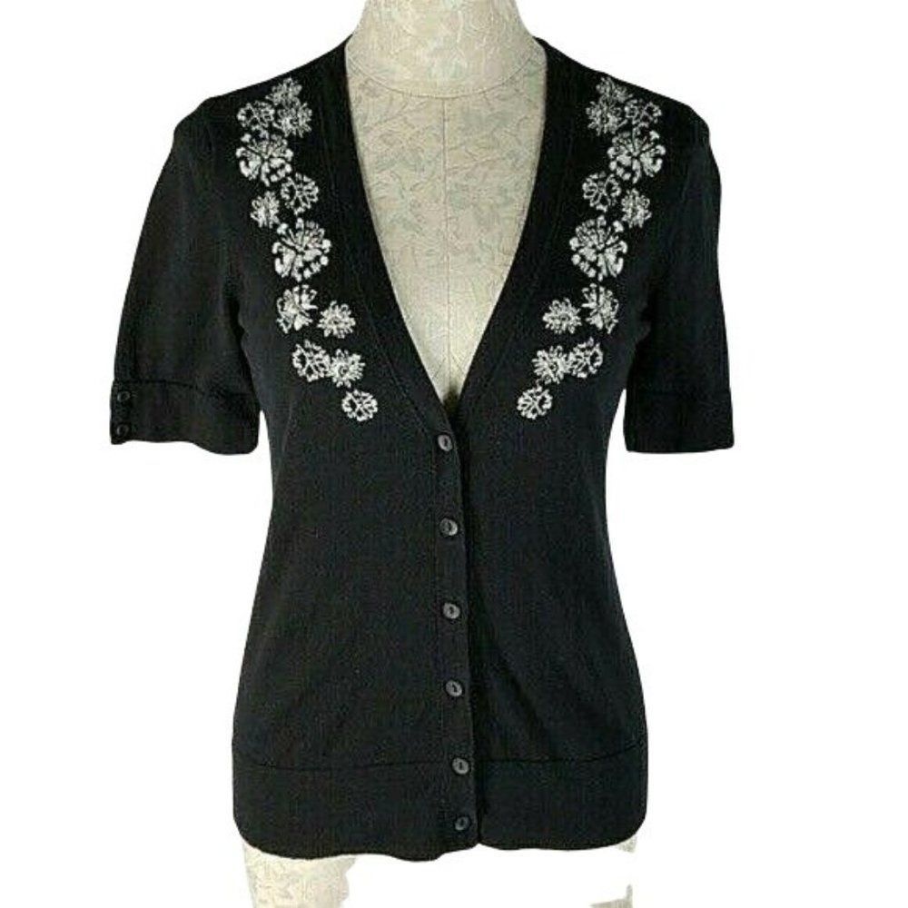 Ann Taylor Loft floral button down small cardigan sweater short sleeve